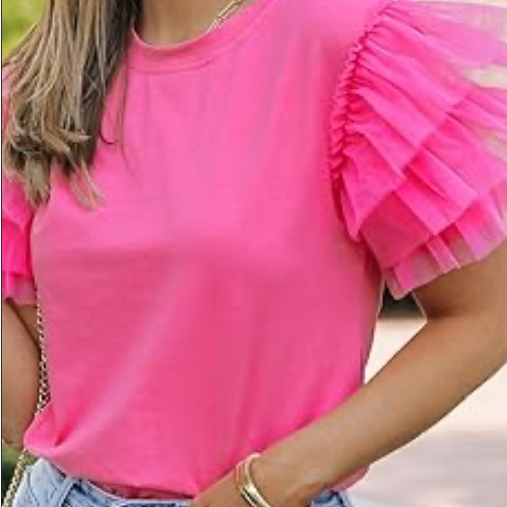 Pants Store-Pink Ruffled Sleeve Top
